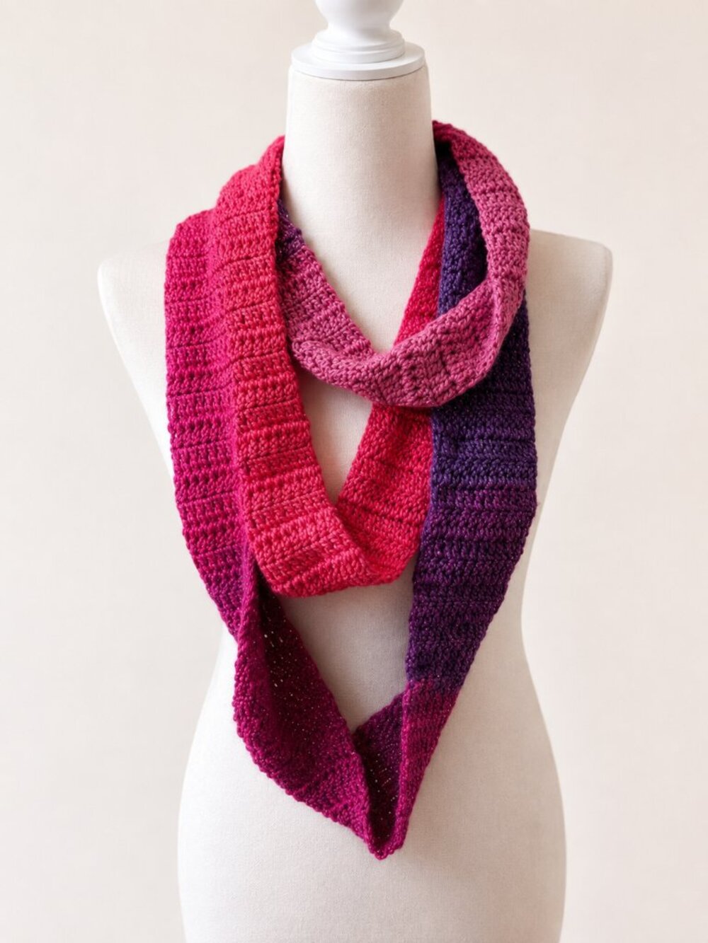 Handmade Crochet Infinity Scarf Pink Purple Ombre Metallic Cotton Yarn